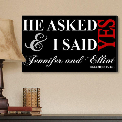 Personalized Couple Canvas Sign - He Asked -  - Canvas Prints - AGiftPersonalized