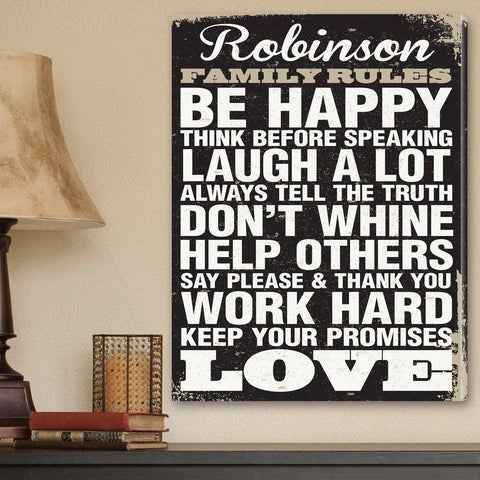 Buy Personalized Family Rules Canvas Print - Black