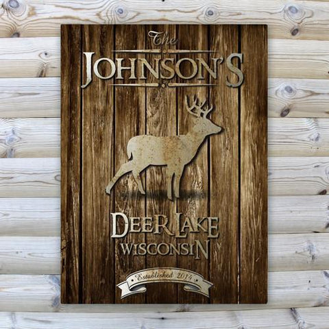 Buy Personalized Rustic Wood Cabin Canvas Sign