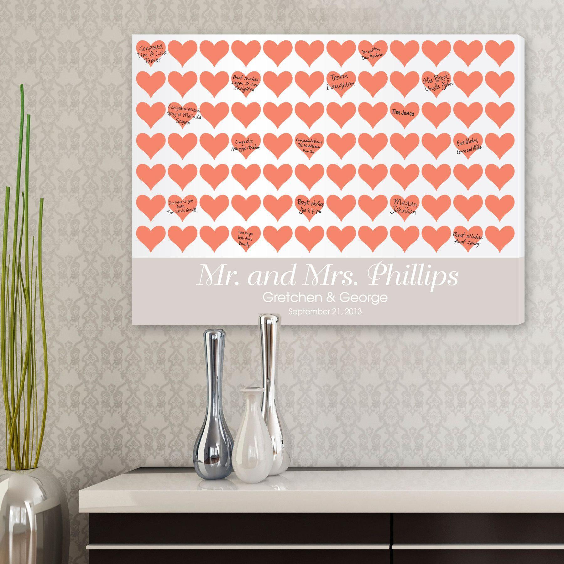 Personalized Guestbook Canvas - Poppy Hearts