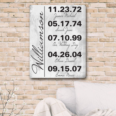 Buy Memorable Dates in Life Personalized Canvas Print