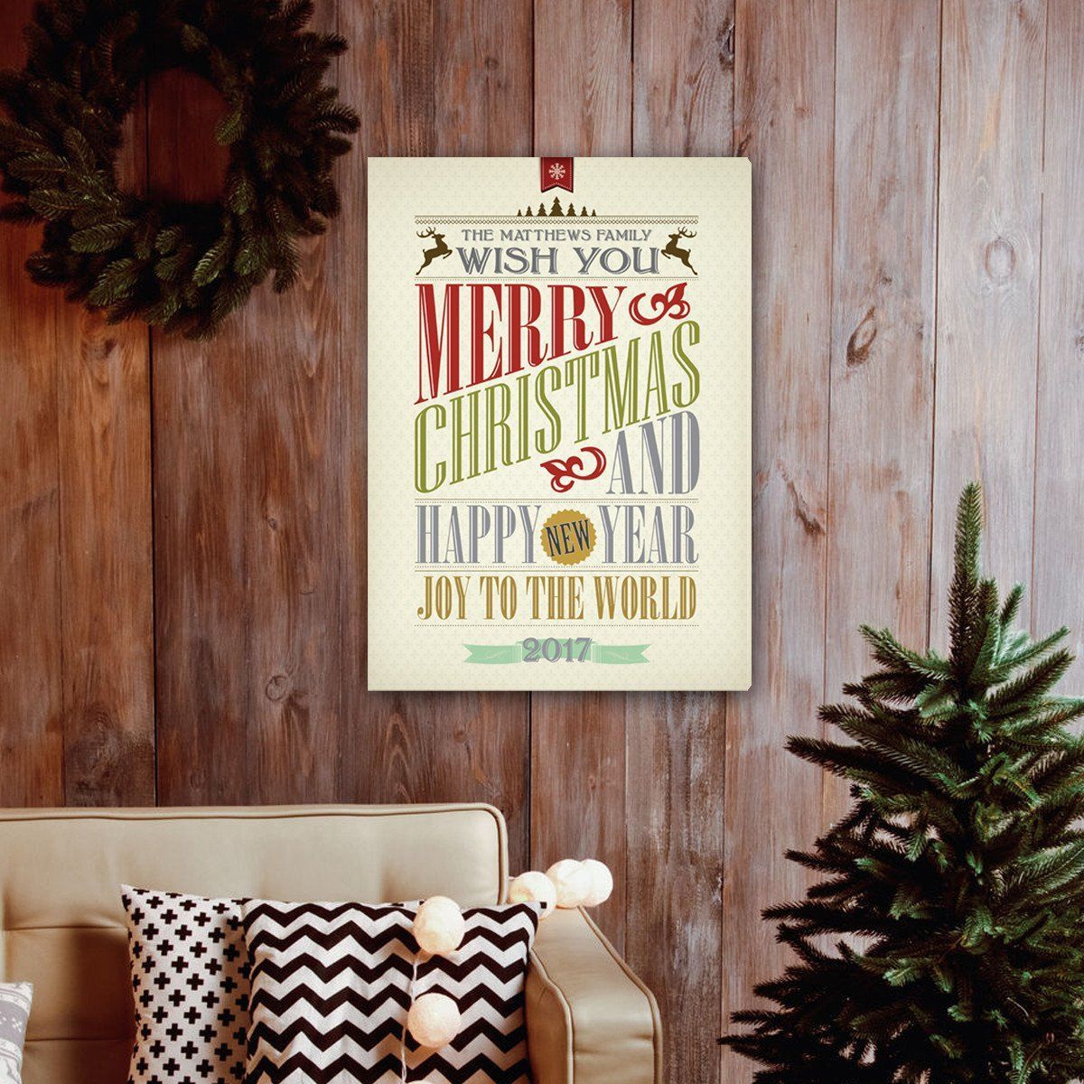 Personalized Vintage Christmas Words Canvas