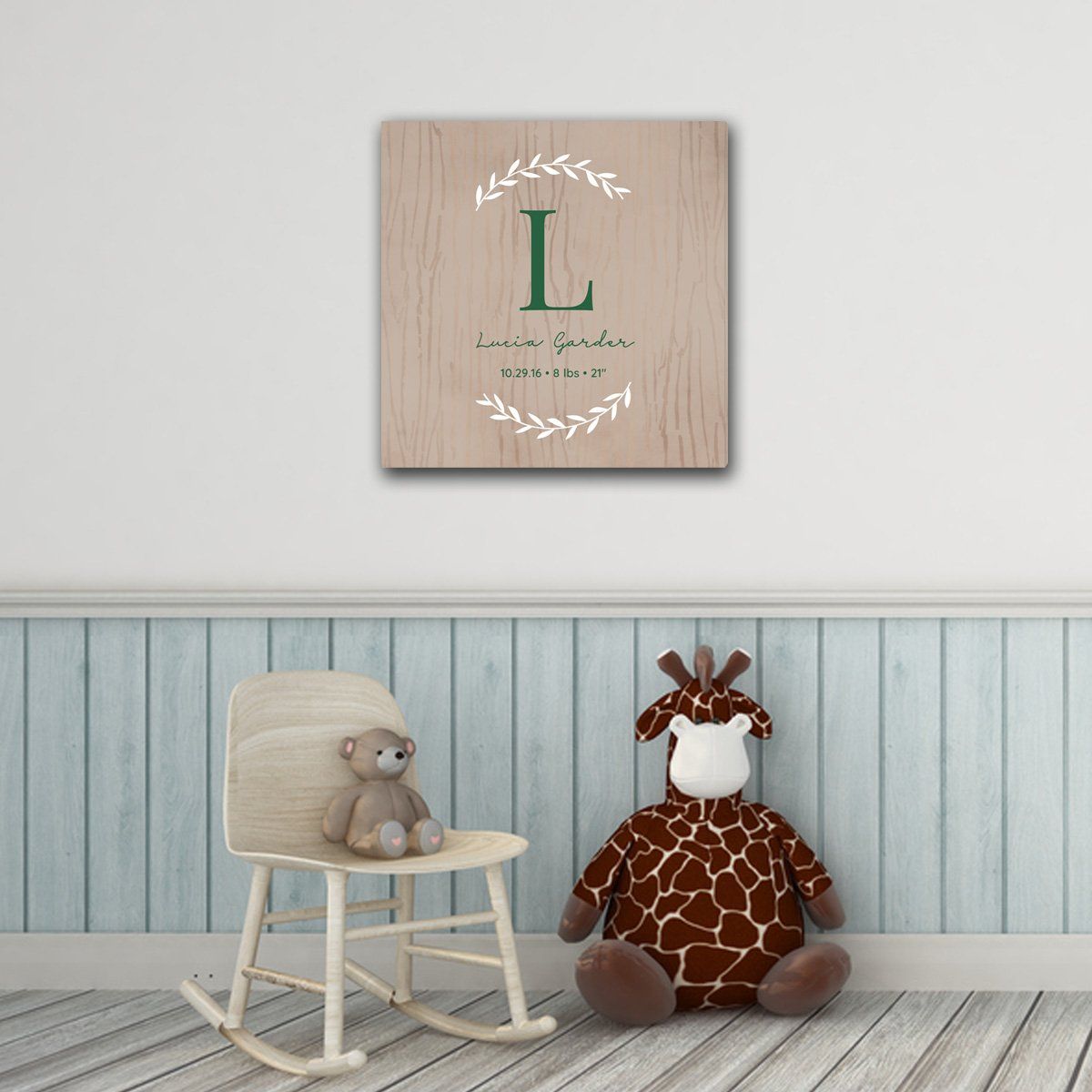 Personalized Baby&#039;s Monogram Vine 18&quot; x 18&quot; Canvas