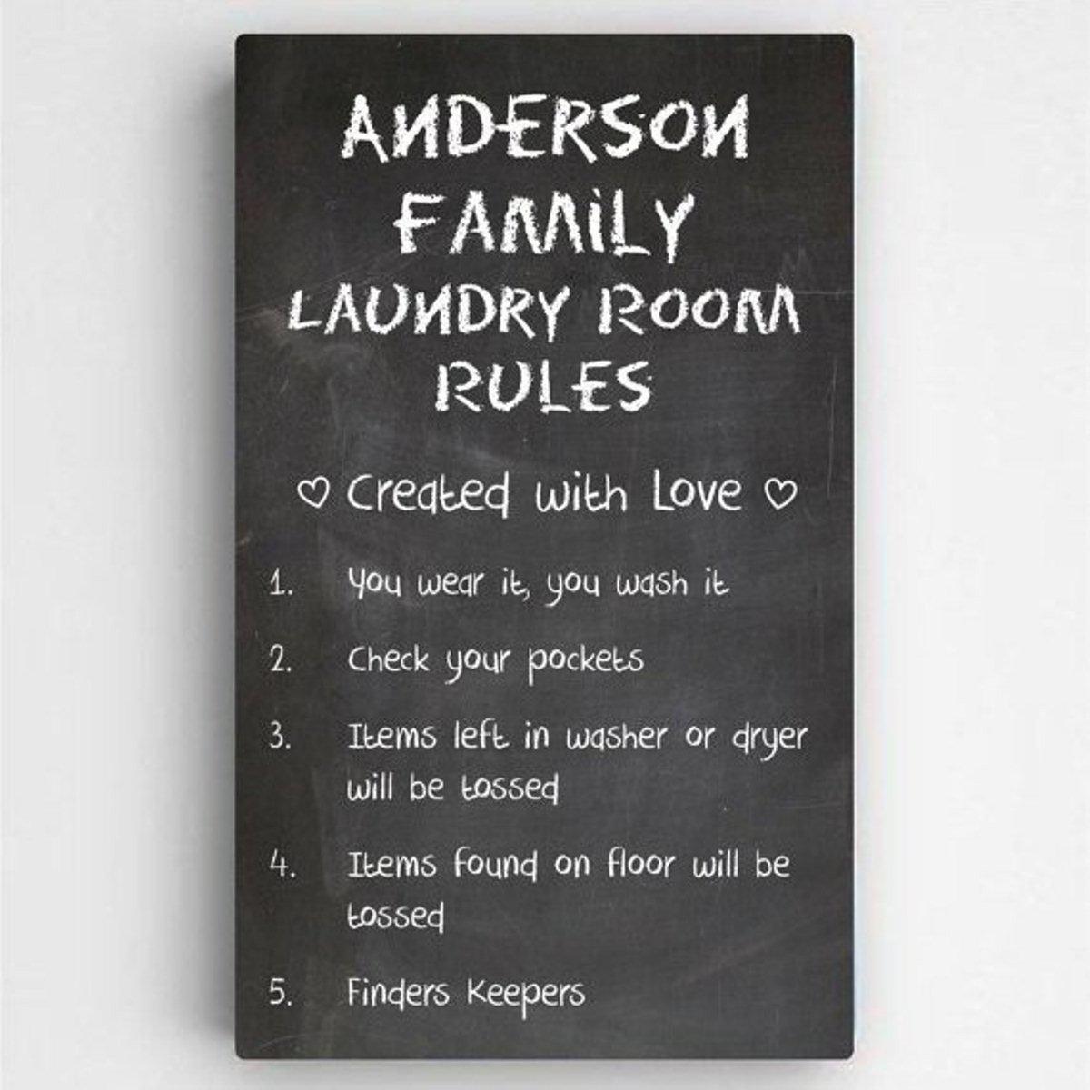 Personalized Laundry Room Rules Canvas Sign