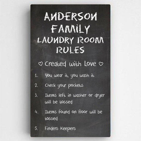 Buy Personalized Laundry Room Rules Canvas Sign
