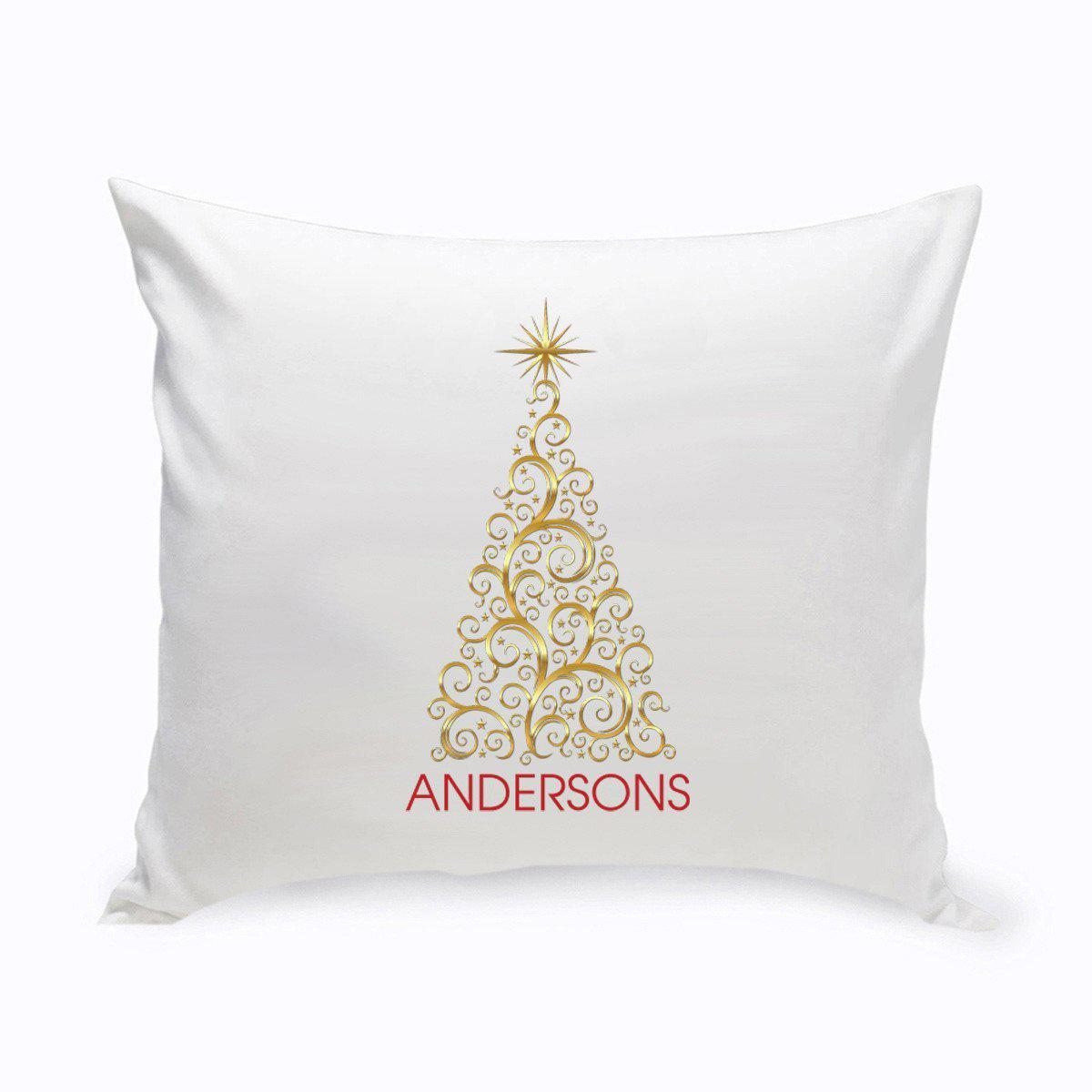 Personalized Holiday Throw Pillows - Gold Christmas Tree