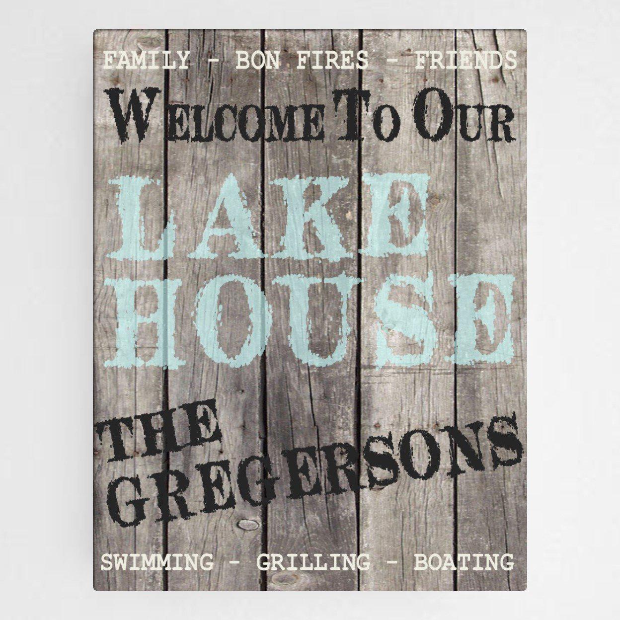 Personalized Wood Lake House Canvas Sign