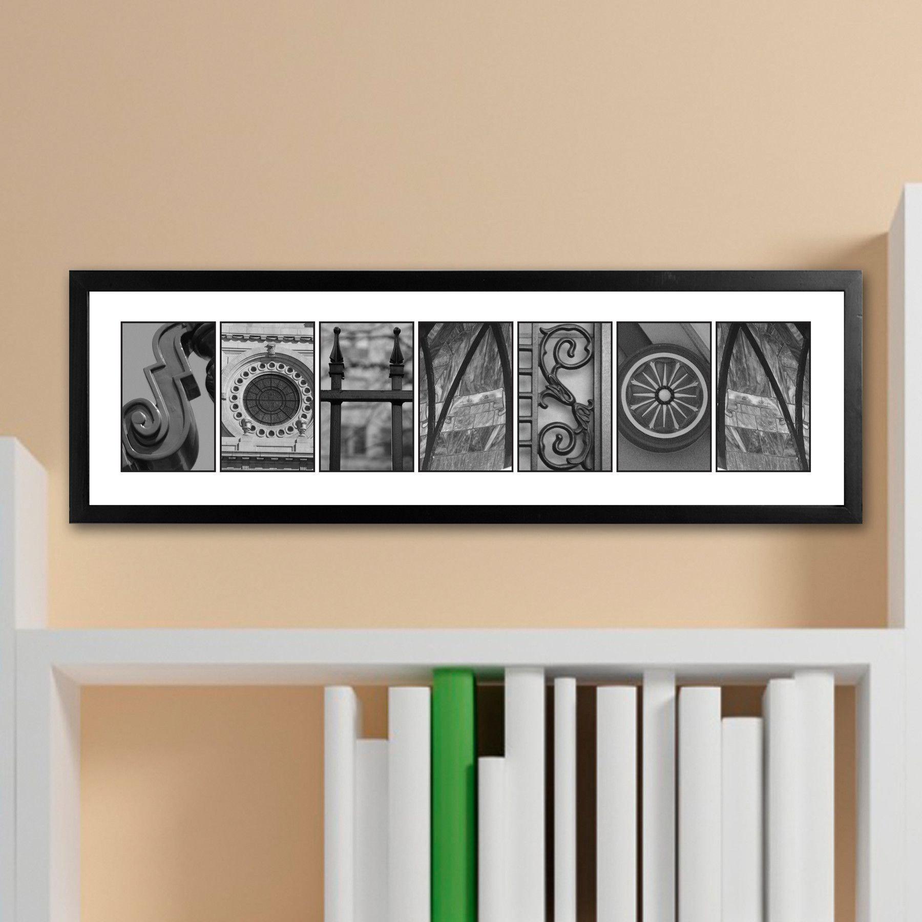 Personalized Architectural Elements Alphabet - Black and White Family Name Sign
