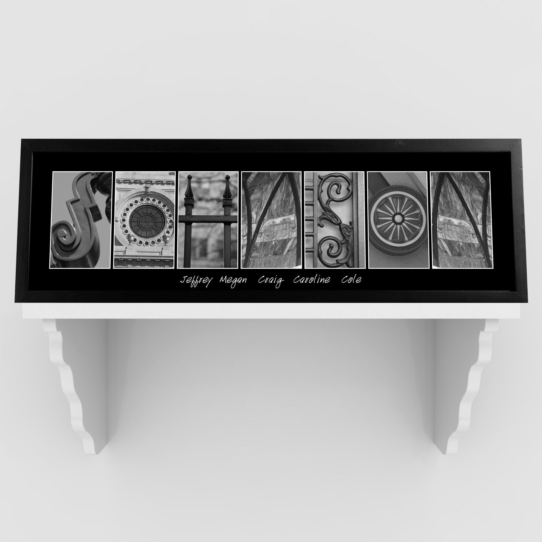 Personalized Urban Alphabet III Black and White Architectural Family Name Sign