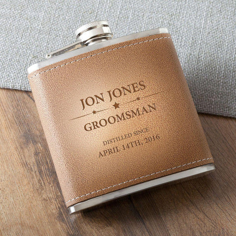 Buy Groomsman Tan Hide Stitched Flask