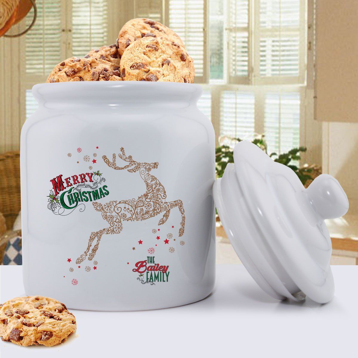 Personalized Holiday Cookie Jars - Vintage Reindeer