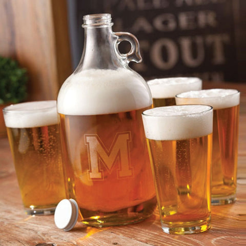 Buy Personalized Glass Beer Growler Set with 4 Pint Glasses
