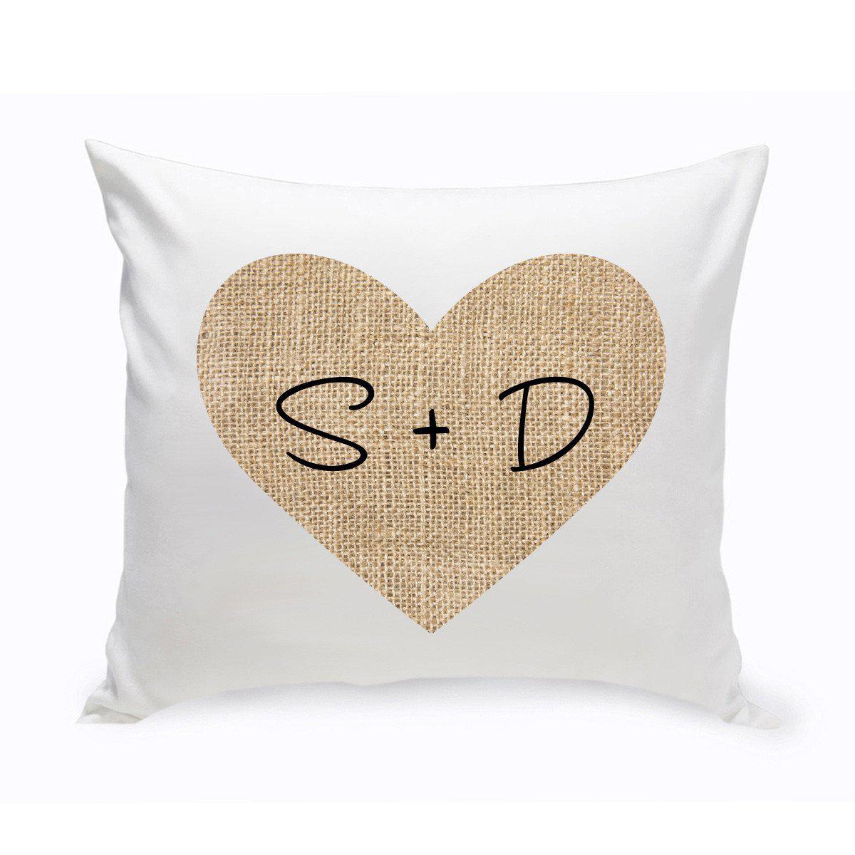 Personalized Couples Throw Pillows - Burlap Heart