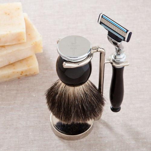 Personalized Black Badger Shave Brush W/gillete Mach 3 Blade & Stand