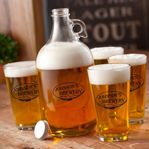 Buy Personalized Growler Gift Set with 4 Pint Glasses - 64oz.