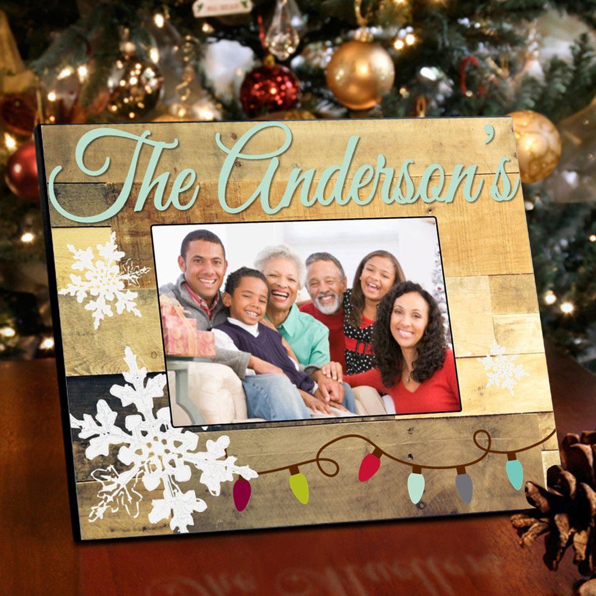 Personalized Family Snowflakes Picture Frame - Christmas Lights