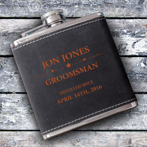 Buy Personalized Groomsman Black Suede Flask