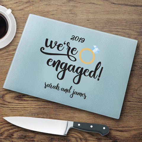 Buy We're Engaged Personalized Glass Cutting Board
