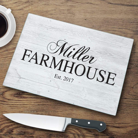 Buy Personalized Family Farmhouse Glass Cutting Board