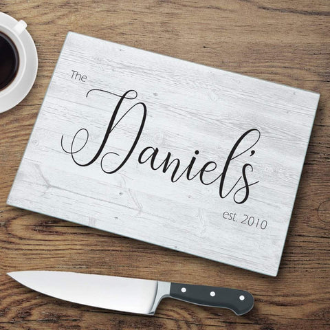 Buy Personalized Last Name Farmhouse Glass Cutting Board