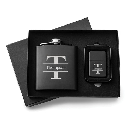 Buy Personalized Black Flask & Lighter Gift Set