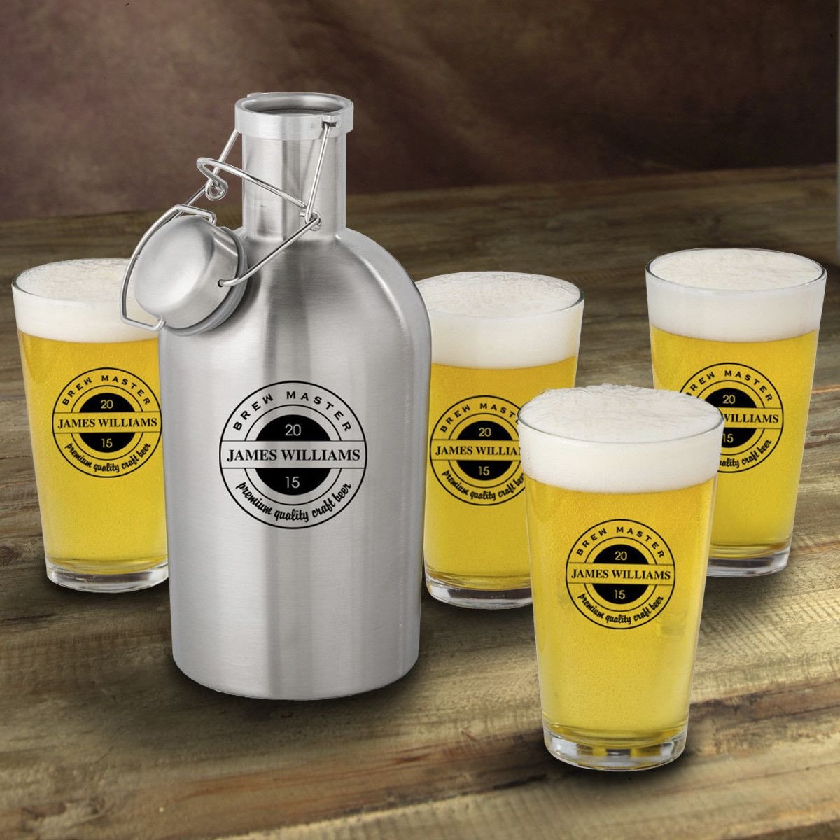 Stainless Steel Beer Growler with Pint Glass Set