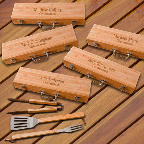 Buy Personalized Grilling BBQ Set - Set of 5 - Bamboo Case