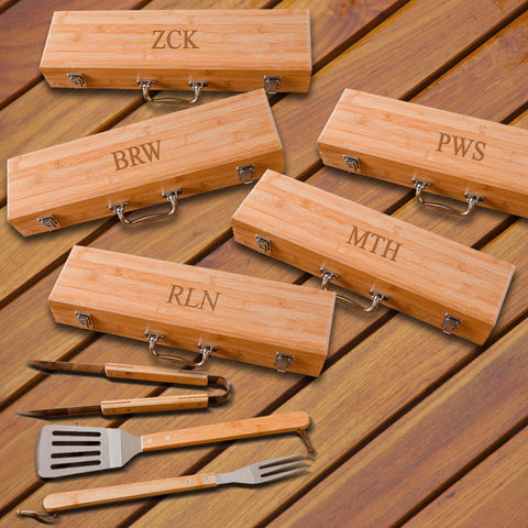 Buy Personalized Grilling BBQ Set - Set of 5 - Bamboo Case