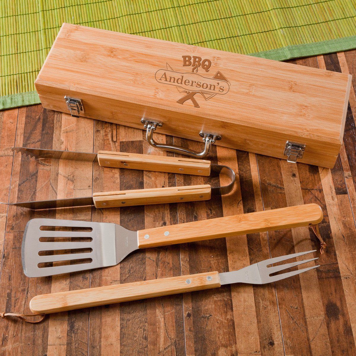 Personalized Grilling BBQ Set with Bamboo Case