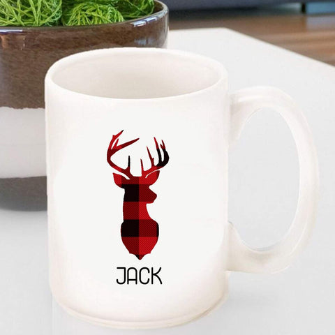 Buy Personalized Red and Black Plaid Deer Coffee Mug