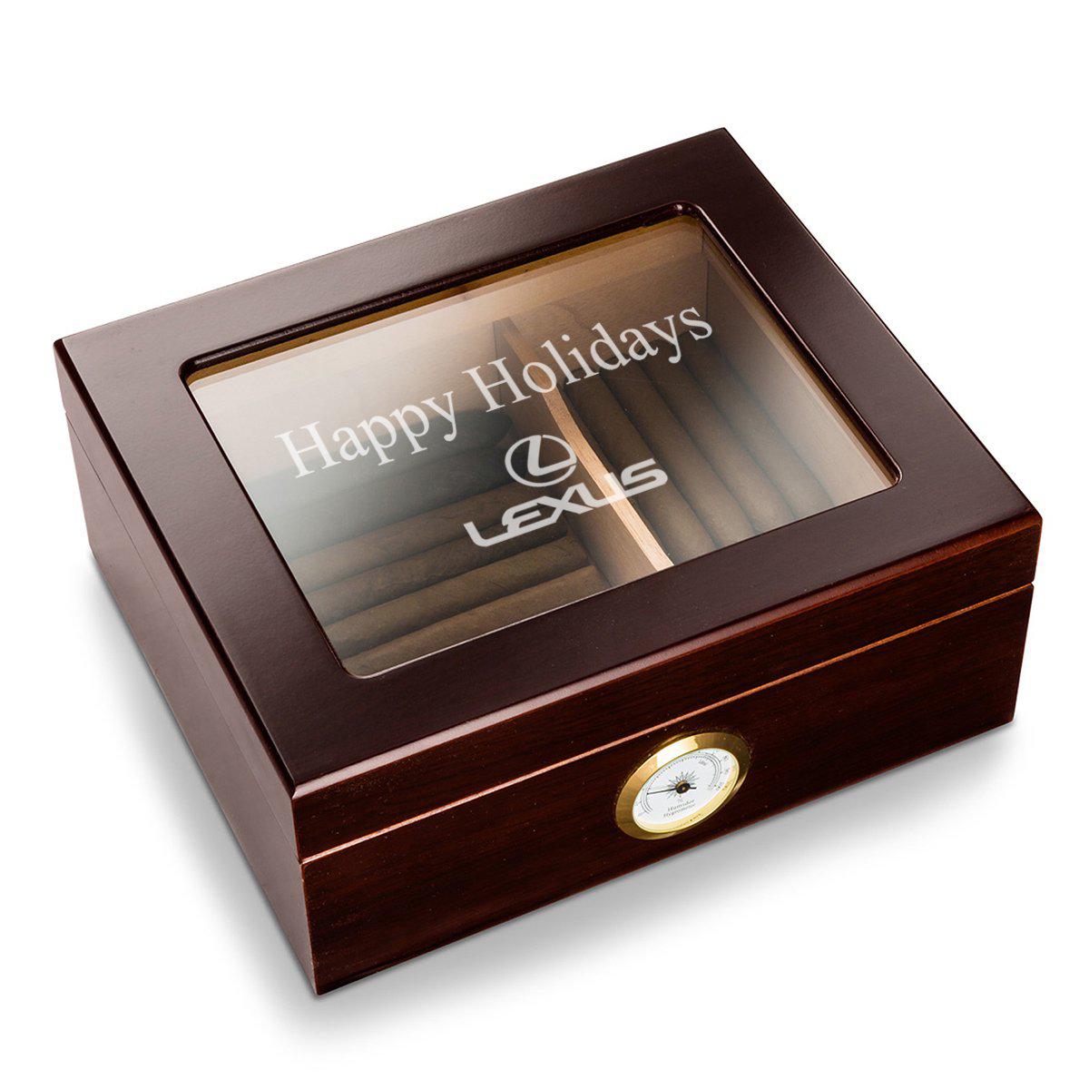 Buy Personalized Corporate Glass Top Humidor - Mahogany