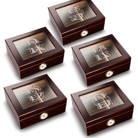 Buy Personalized Trinidad Glass Top Mahogany Humidors - Set of 5