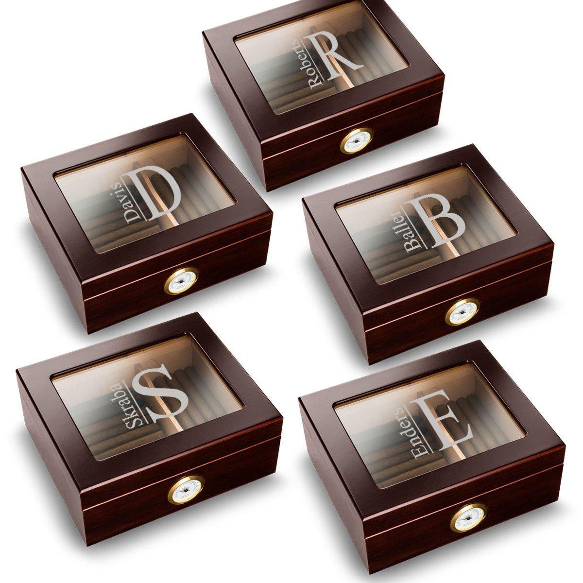 Personalized Trinidad Glass Top Mahogany Humidors - Set of 5