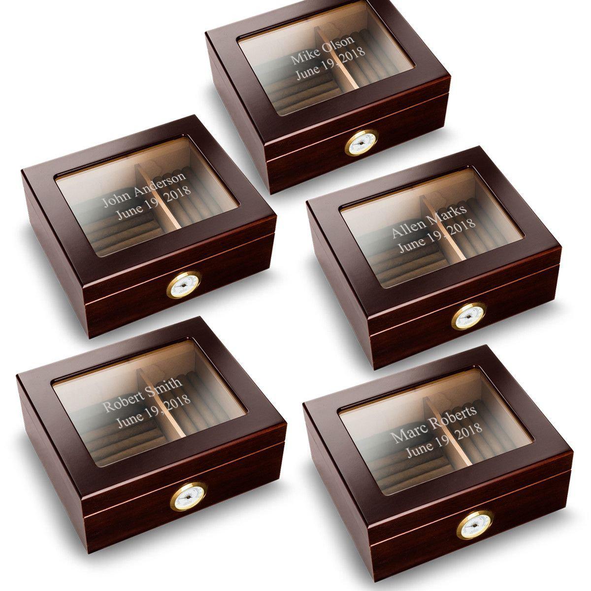 Personalized Mahogany Glass Top Humidors - Set of 5