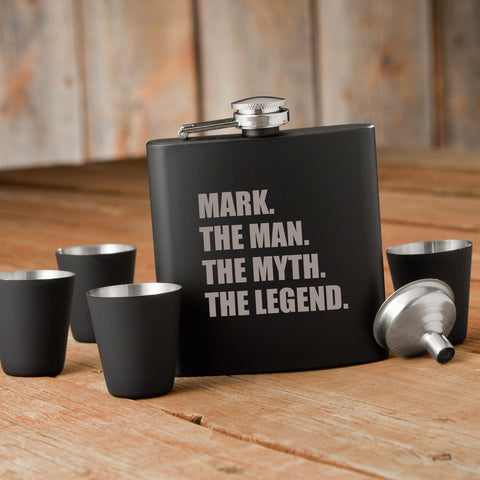 Buy The Man. The Myth. The Legend. Matte Black Flask and Shot Glass Set