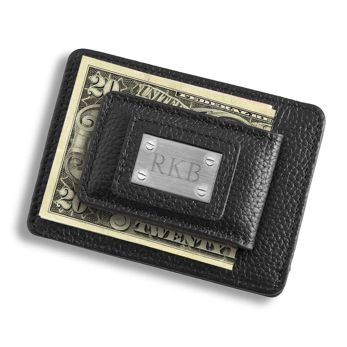 Personalized Studded Leather Money Clip and Card Holder