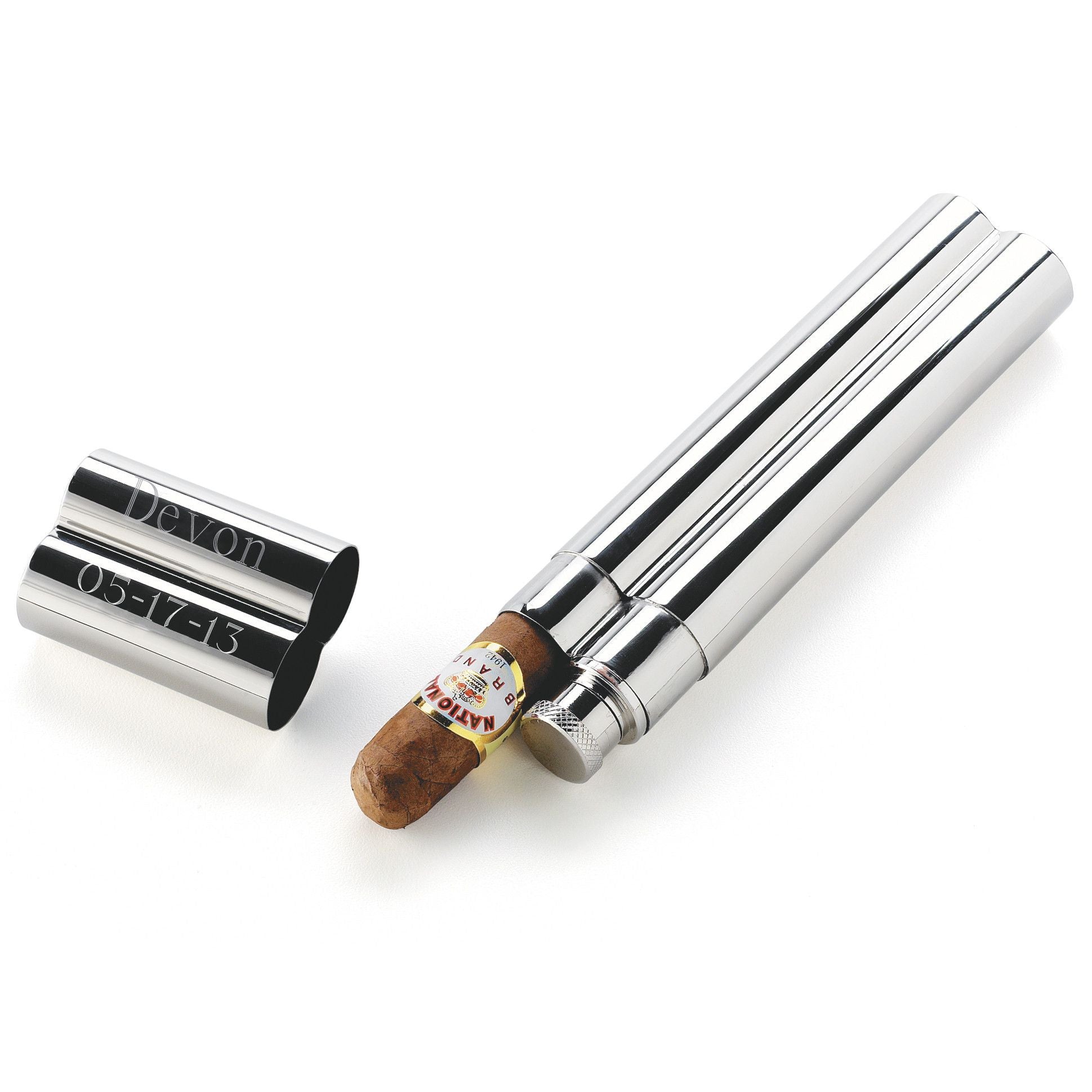 Personalized Stainless Steel Cigar Case/Flask Combo