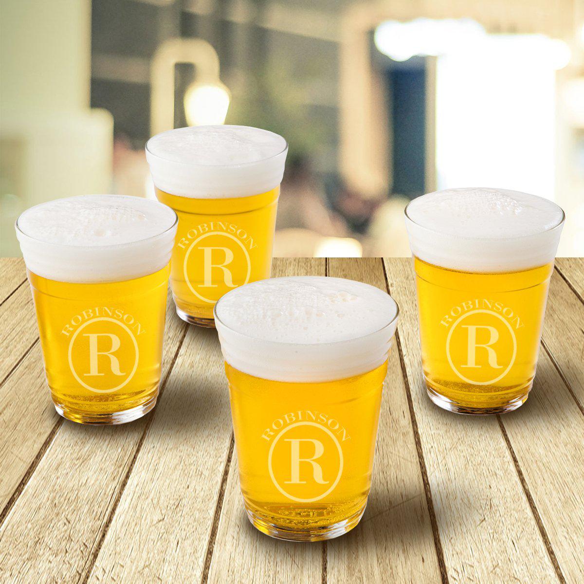 Monogrammed Beer Cup Glasses - Set Of 4