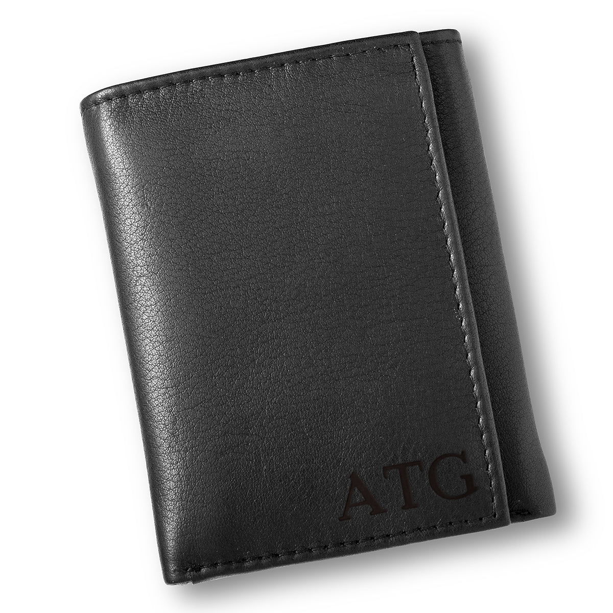 Personalized Black Borello Leather Tri-fold Wallet