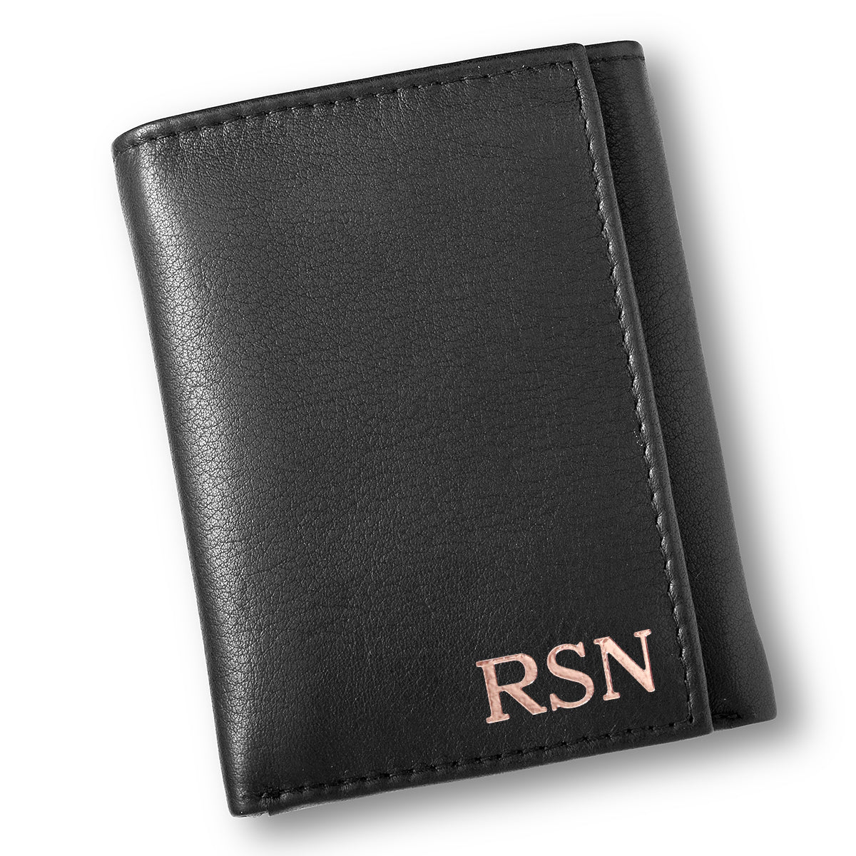 Personalized Black Borello Leather Tri-fold Wallet