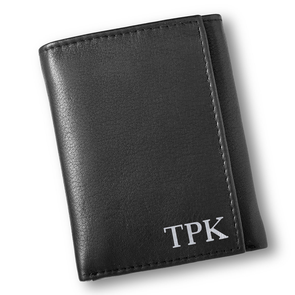 Personalized Black Borello Leather Tri-fold Wallet