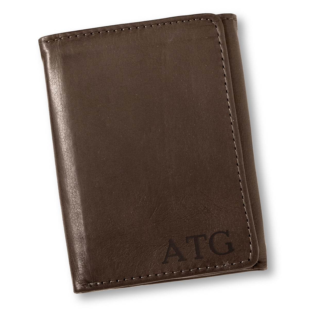 Personalized Brown Borello Leather Tri-fold Wallet