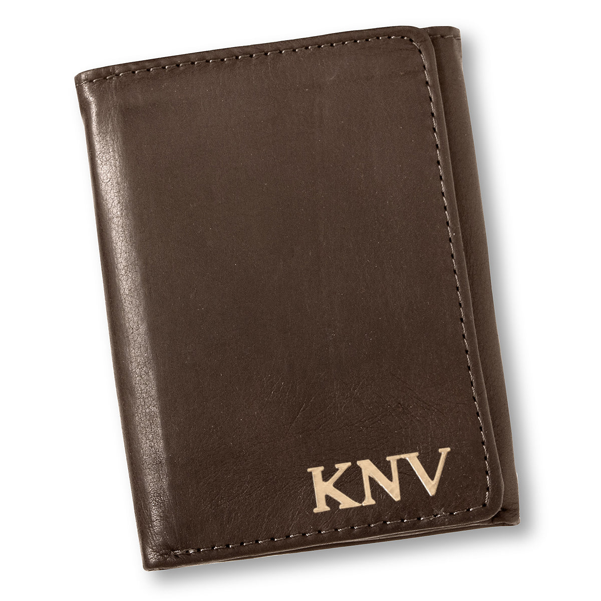 Personalized Brown Borello Leather Tri-fold Wallet