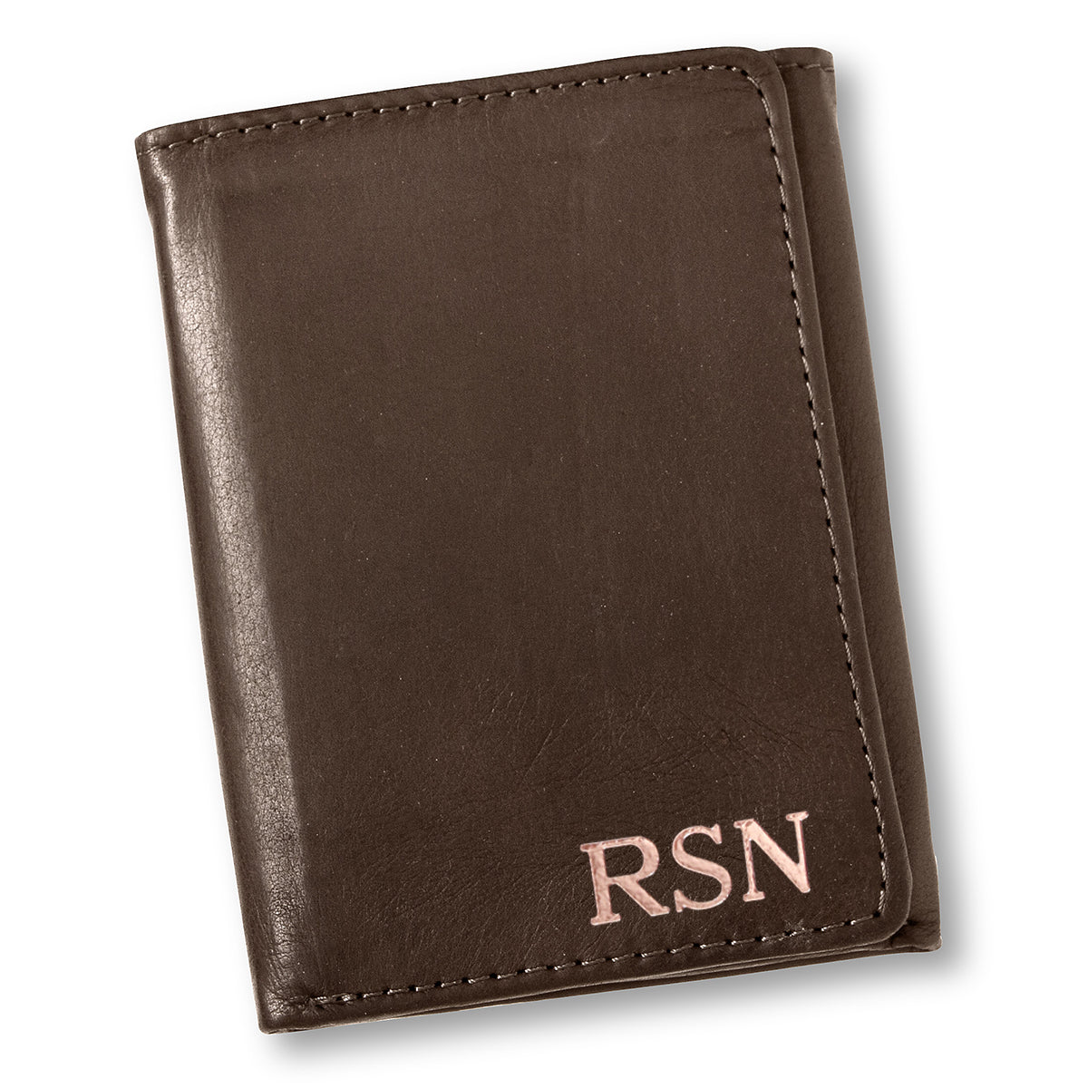 Personalized Brown Borello Leather Tri-fold Wallet