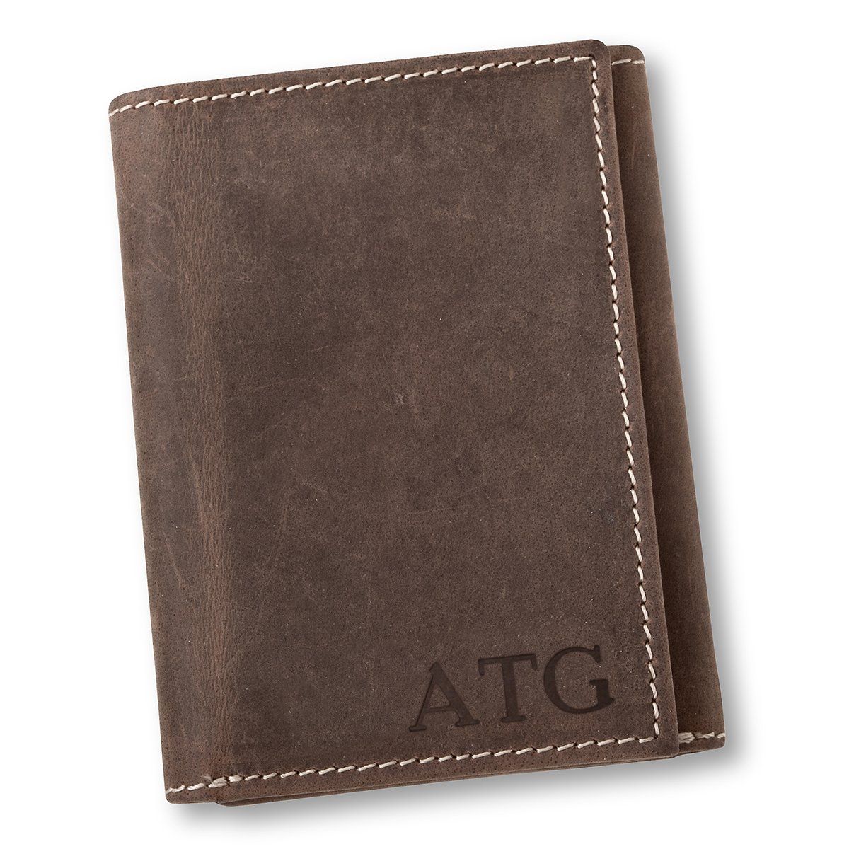 Personalized Medium Brown Borello Leather Tri-fold Wallet