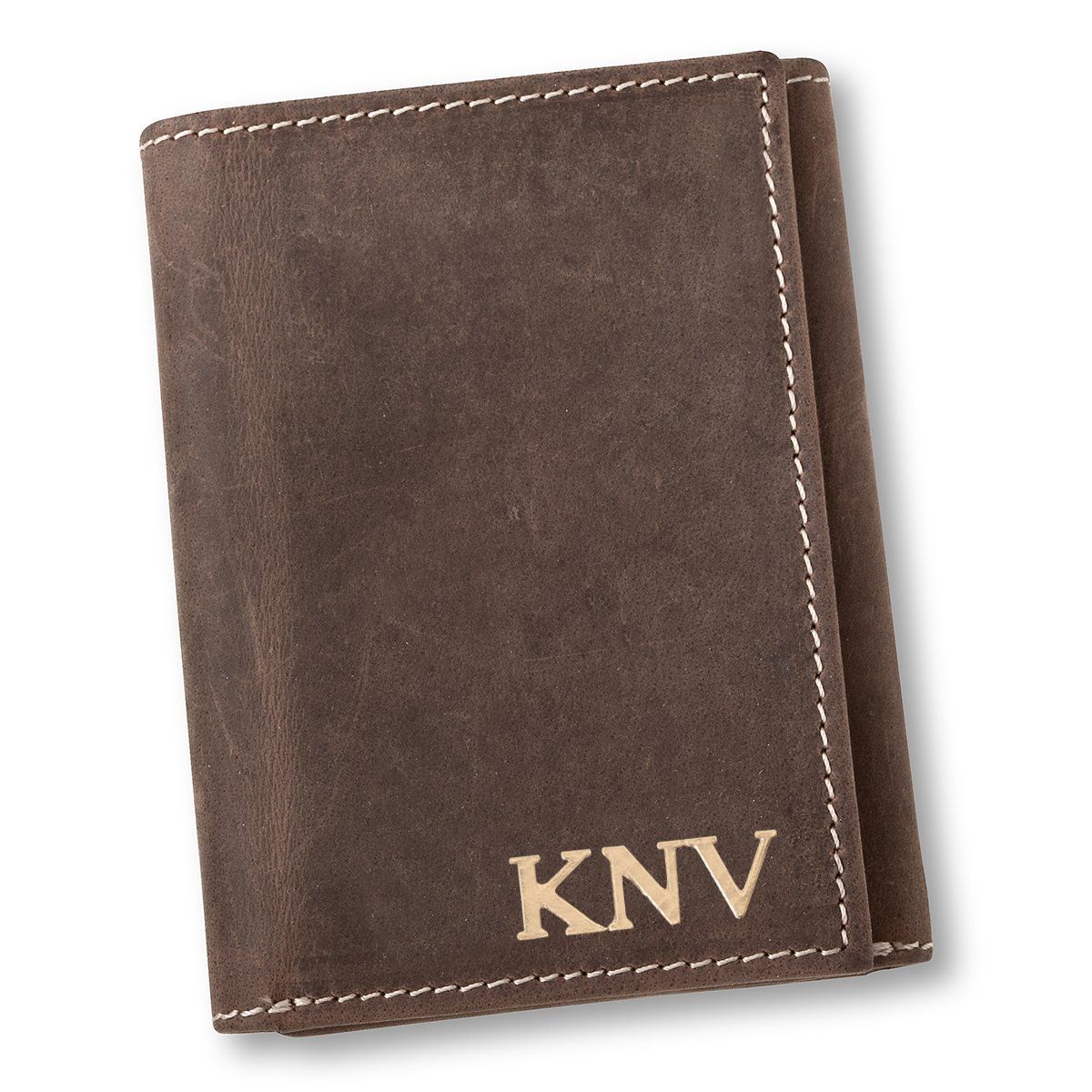 Personalized Medium Brown Borello Leather Tri-fold Wallet