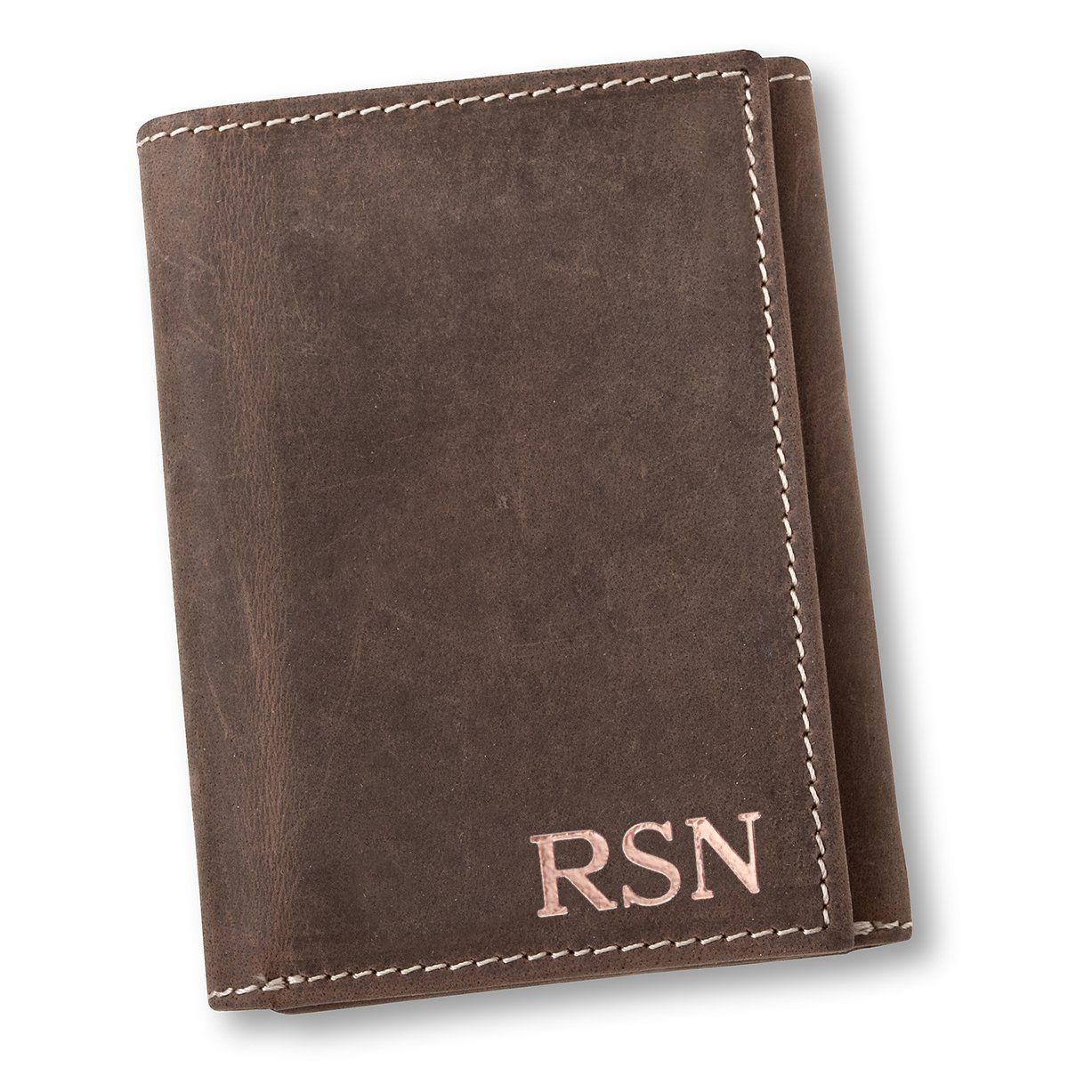 Personalized Medium Brown Borello Leather Tri-fold Wallet