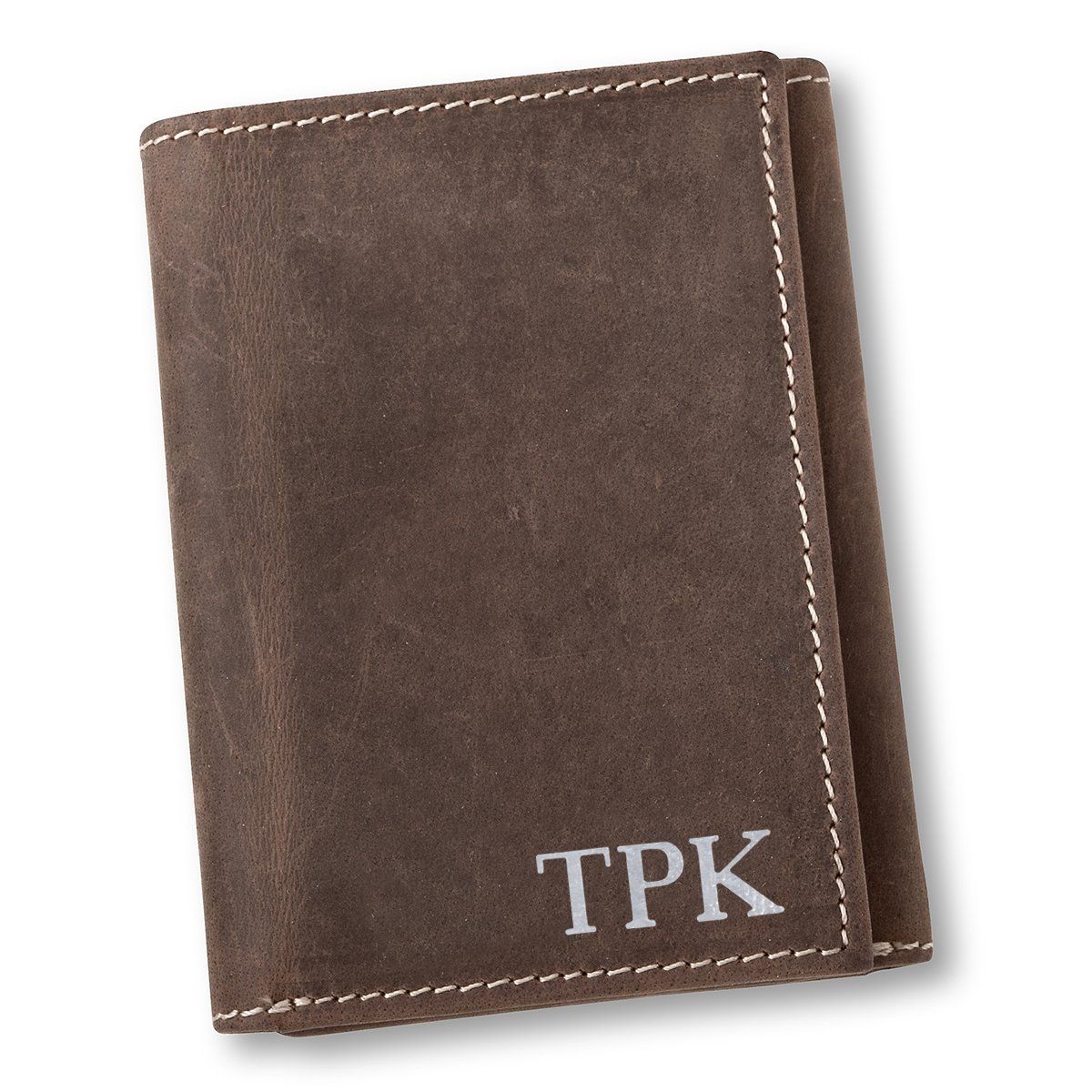 Personalized Medium Brown Borello Leather Tri-fold Wallet