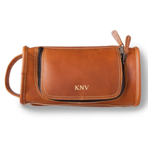 Buy Personalized Leather Tan Distressed Toiletry Bag