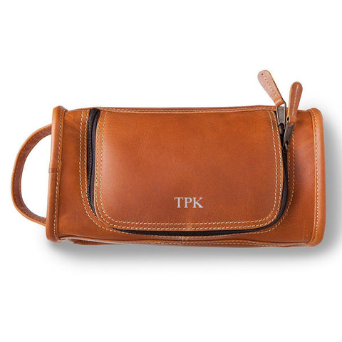 Buy Personalized Leather Tan Distressed Toiletry Bag